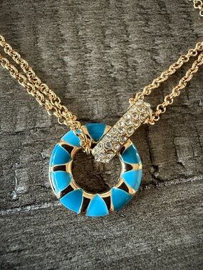 ON 34th Gold Chain Necklace with Blue Enamel Pendant - New!!